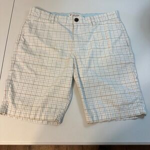 Original Penguin Men's Plaid Shorts size 34 Flat Front Casual Golf Khaki